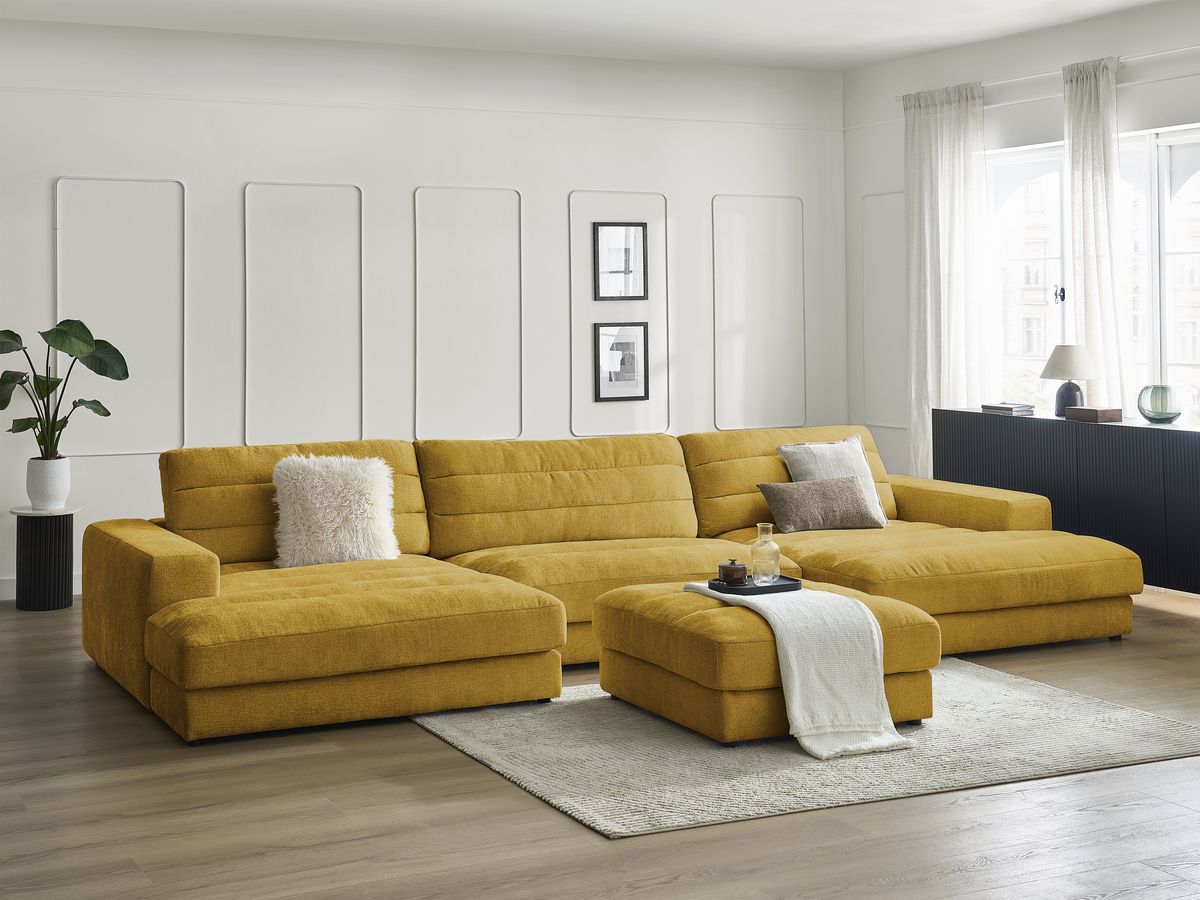 Bobochic Sierra Wohnlandschaft mit Pouf Strukturstoff Gelb