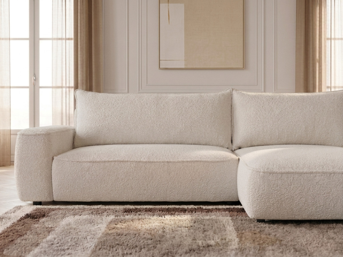 Bobochic Honore Ecksofa mit Schlaffunktion und Bettkasten Chenille Weiß