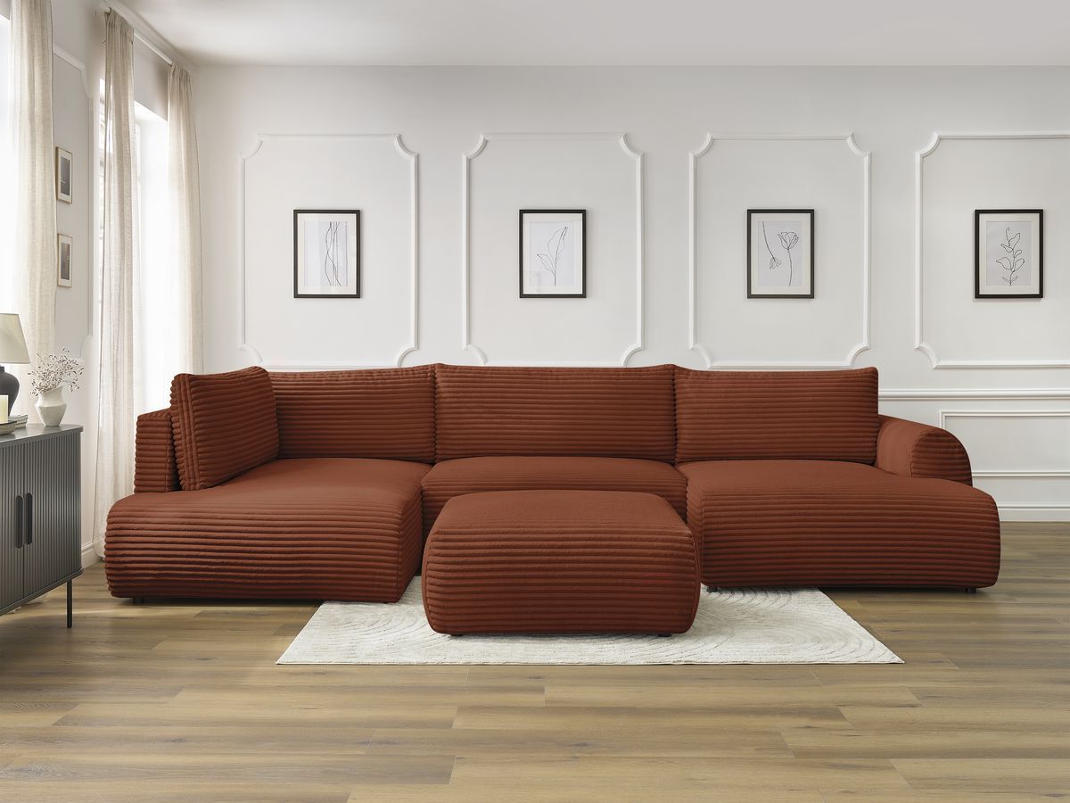 Bobochic Lucien Wohnlandschaft mit Pouf Breitcord weich Orange Ecke rechts