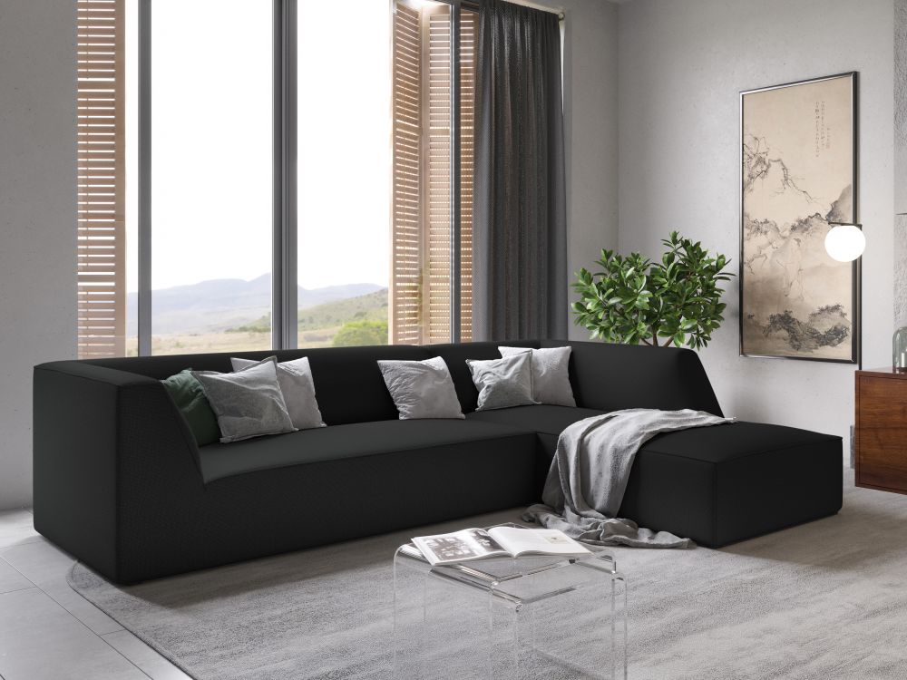 Cosmopolitan Design Ecksofa Siena 4-Sitzer Strukturierter Stoff Ottawa Schwarz Rechts