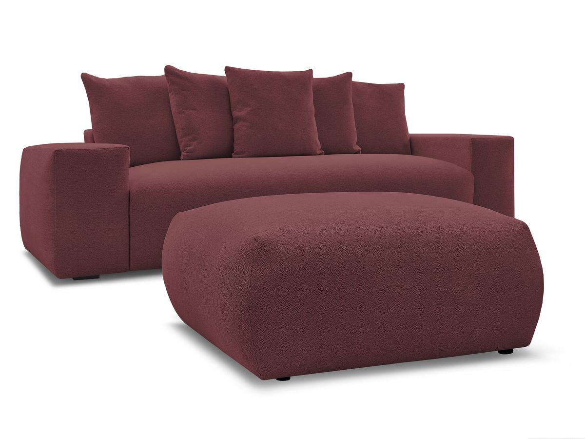 Bobochic Voltaire Schlafsofa 4-Sitzer mit Bettkasten und Pouf Melange-Stoff Rot