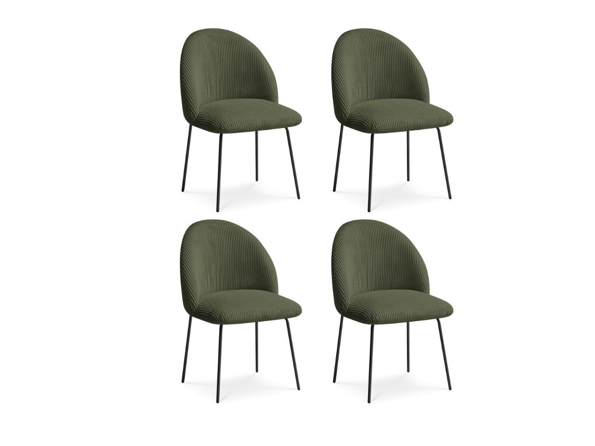 Bobochic Lalie Esszimmerstuhl 4er-Set mit Metallbeinen, schwarz Cordsamt Grün