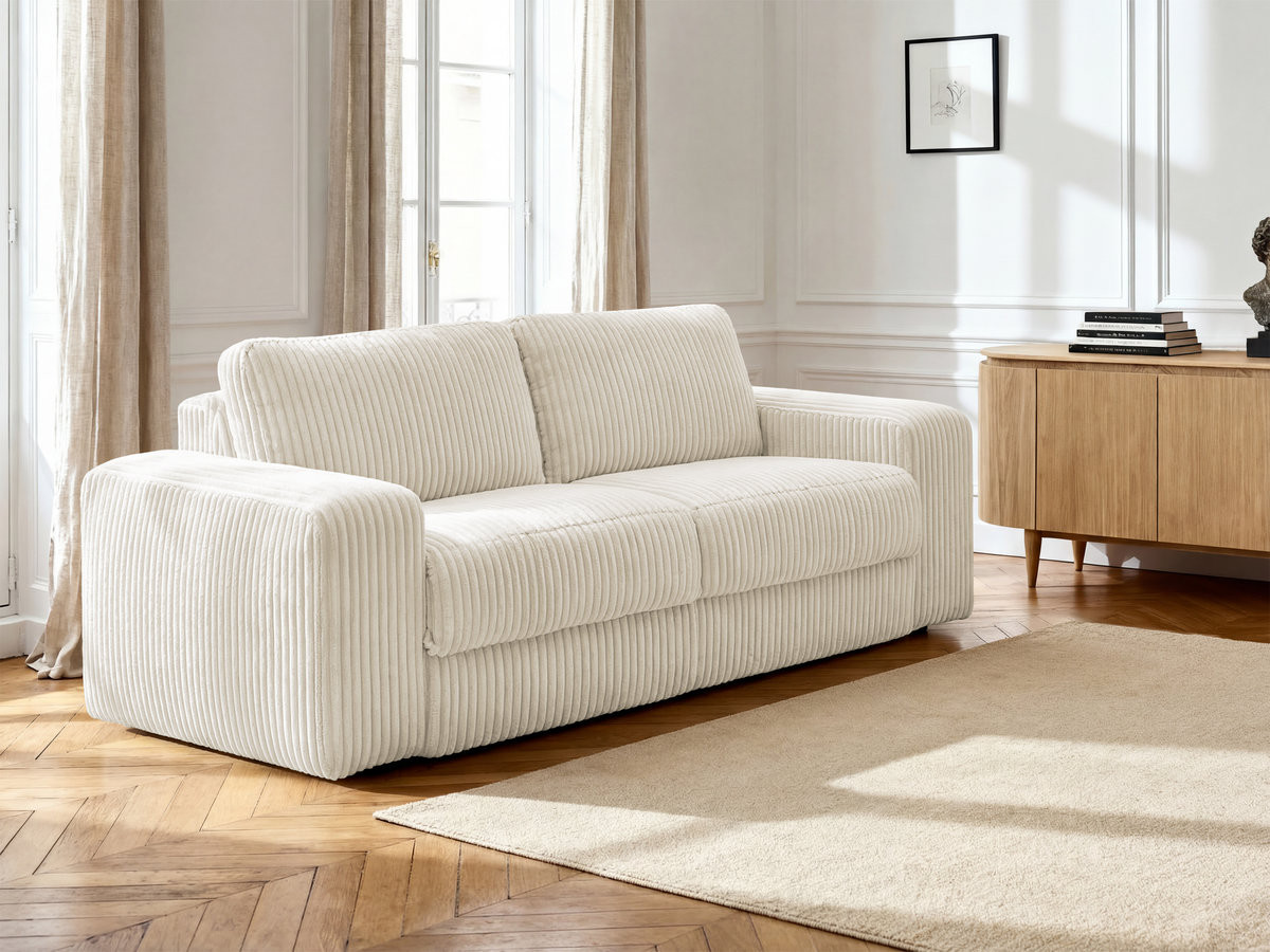 Bobochic Ibiza Schlafsofa 3-Sitzer Cordsamt Beige, Liegefläche 160 × 196 cm