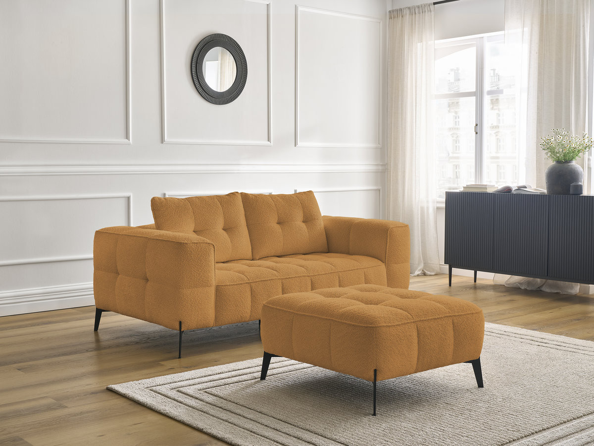Bobochic Anis Sofa 2-Sitzer mit Pouf Bouclé-Stoff Gelb