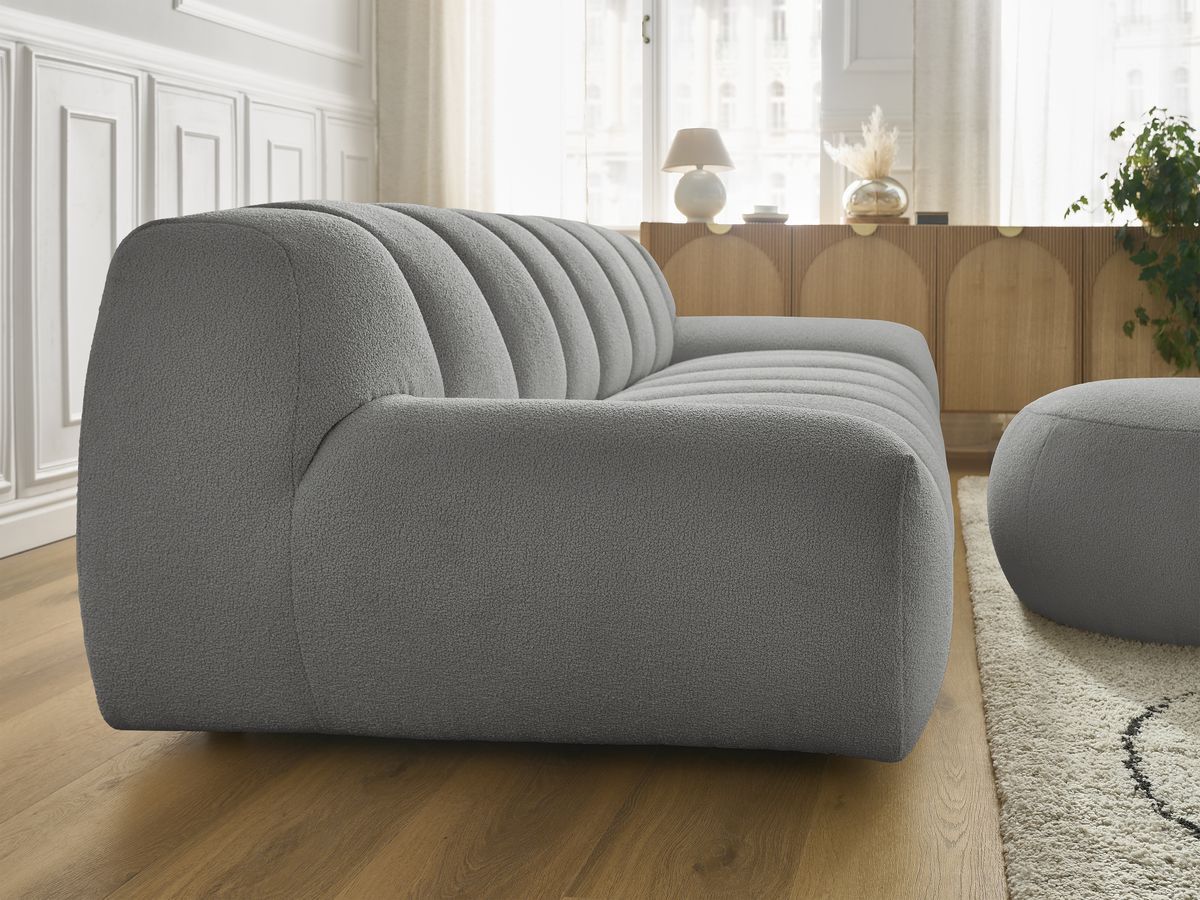 Bobochic Hayden Sofa 4-Sitzer mit Pouf Bouclé-Stoff Dunkelgrau