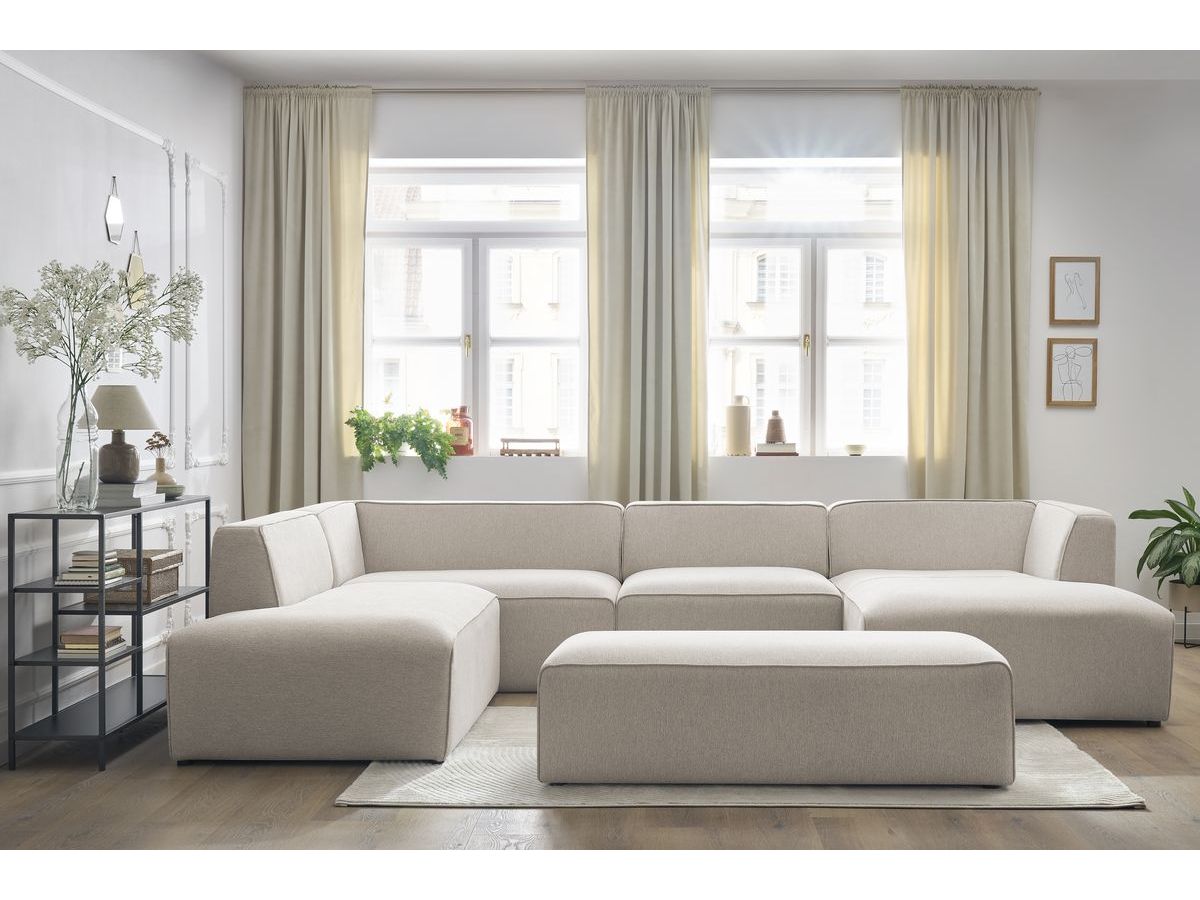 Bobochic Megeve Wohnlandschaft mit Pouf Melange-Stoff Beige Ecke rechts