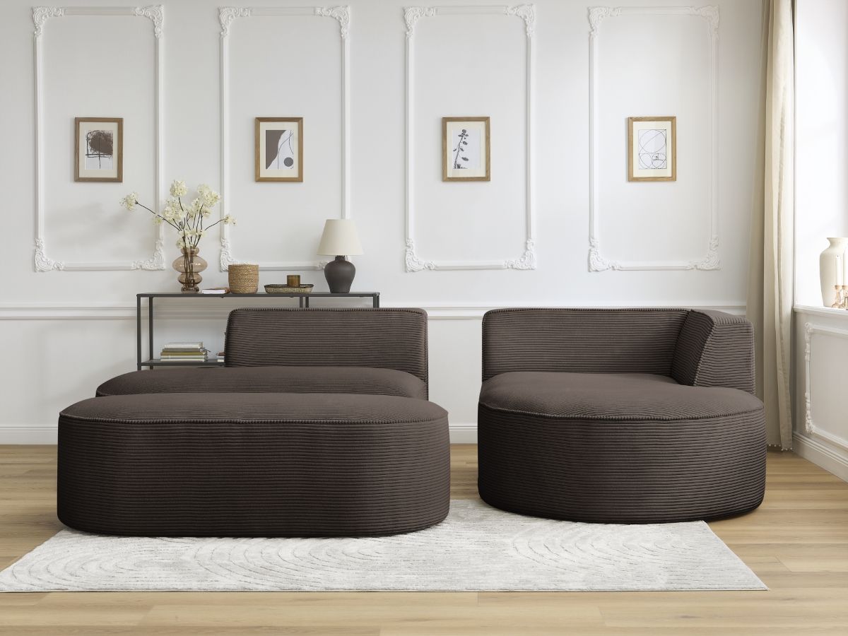 Bobochic Rousseau Ecksofa mit Pouf Cordsamt Braun Ecke rechts