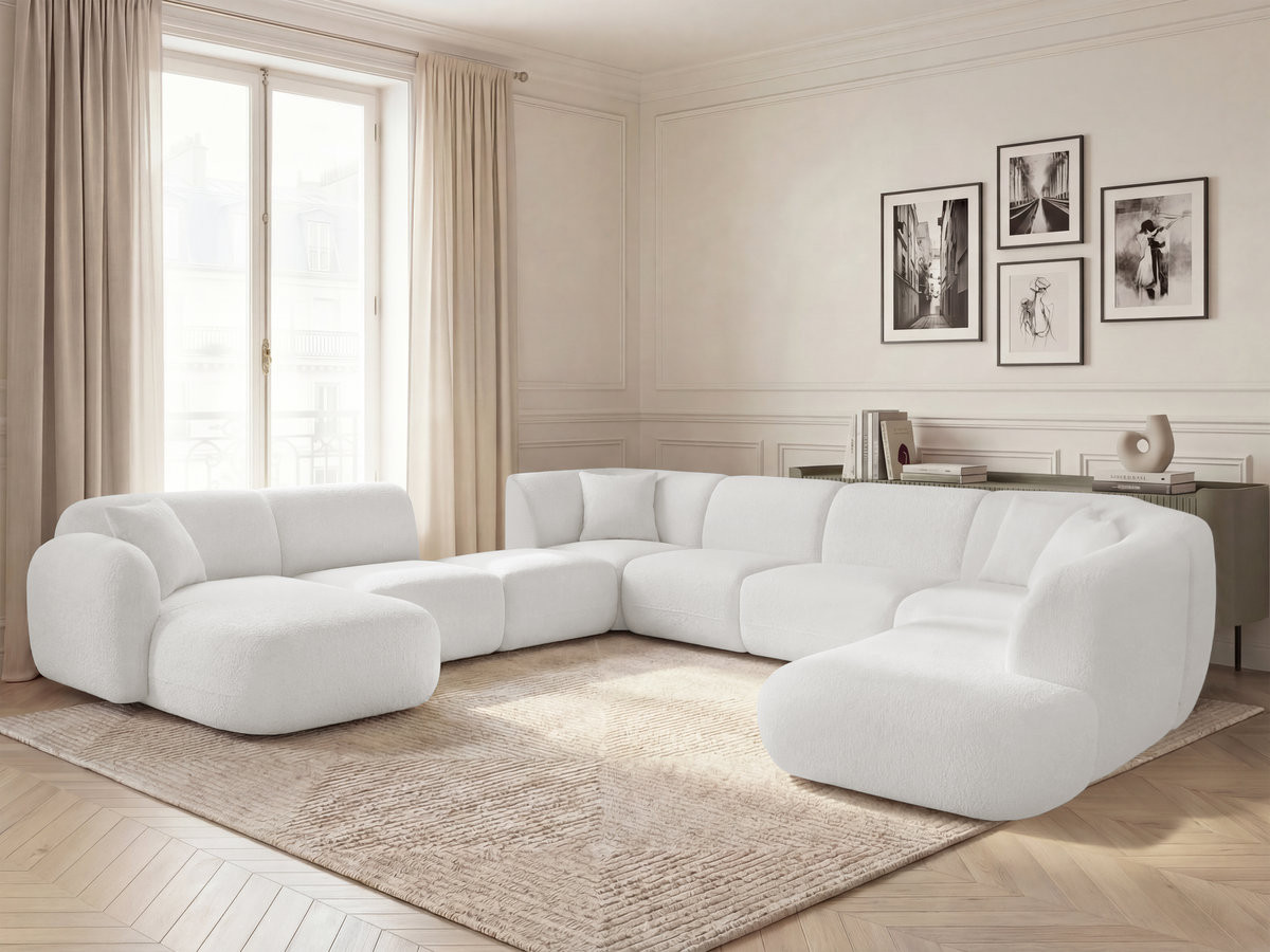 Bobochic Anda Wohnlandschaft mit Pouf 396 × 357 cm Chenille Weiß Ecke links