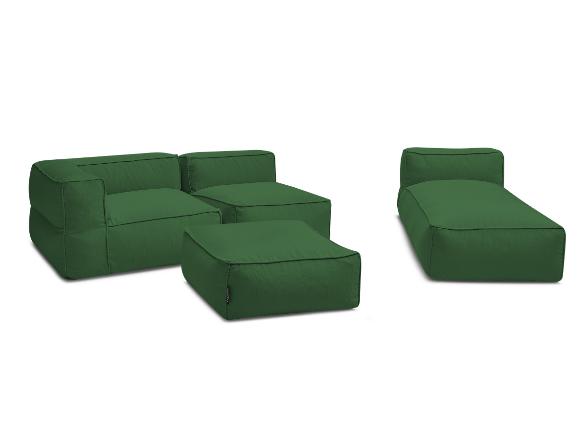 Bobochic Giulia Gartensofa 4-Sitzer mit Pouf, 1 Eckmodul Stoff Grün
