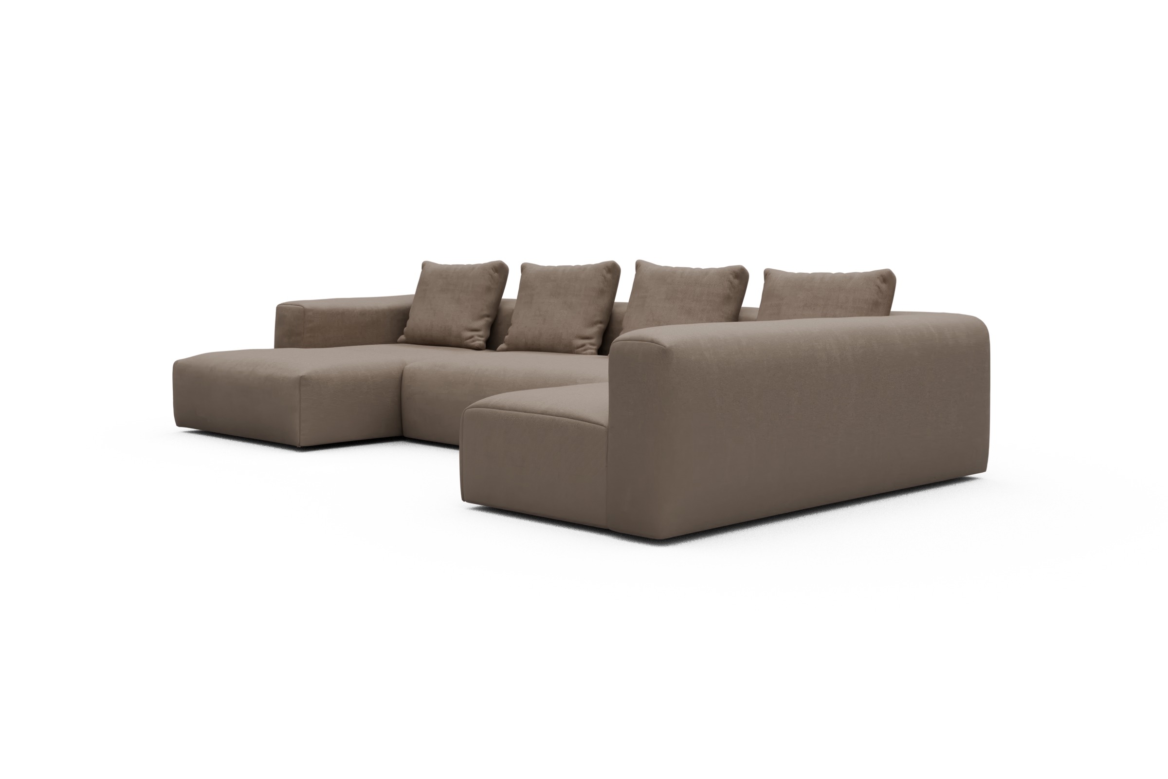 Wohnlandschaft Fred Chaiselongue links mit 2-Sitzer und lange Armlehne rechts Cordufine-Biege