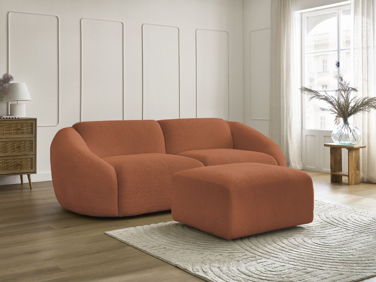 Bobochic Tina Sofa 4-Sitzer mit Pouf Bouclé-Stoff Orange