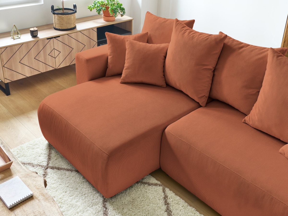 Bobochic Envy Ecksofa mit Schlaffunktion und Bettkasten Cordsamt Orange