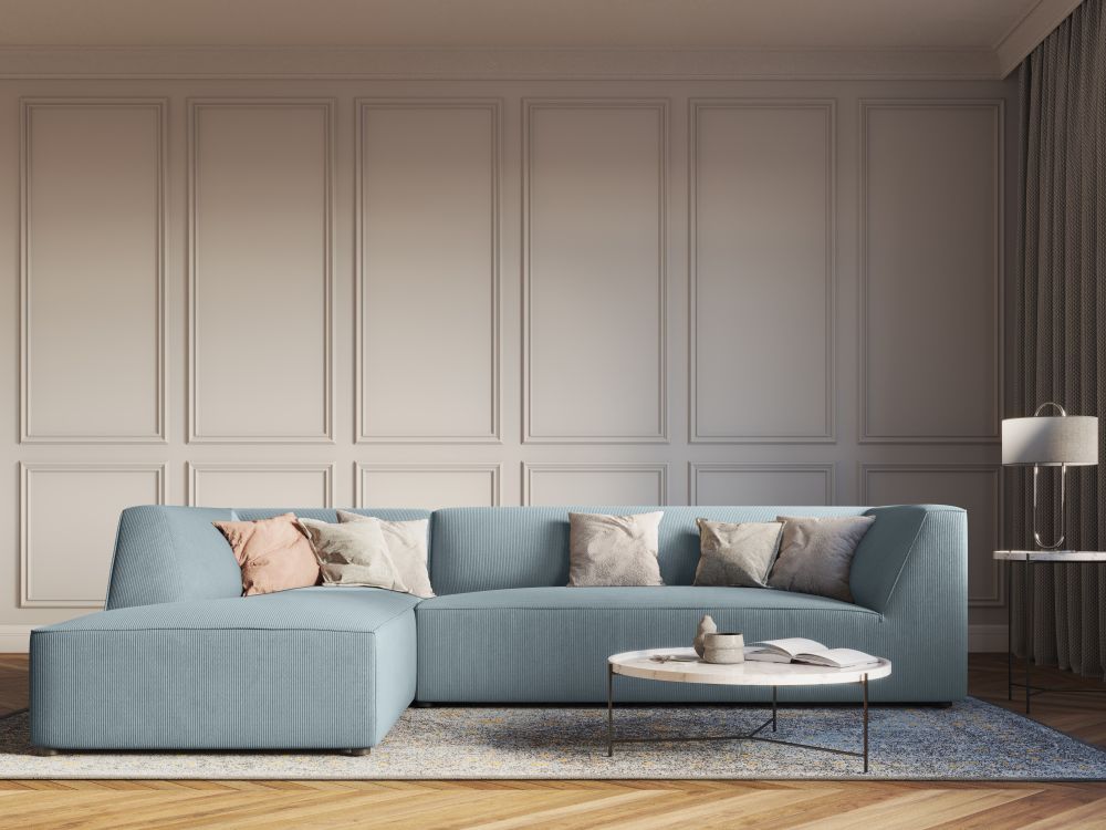 Cosmopolitan Design Ecksofa Siena 4-Sitzer Kord Scala Hellblau Links
