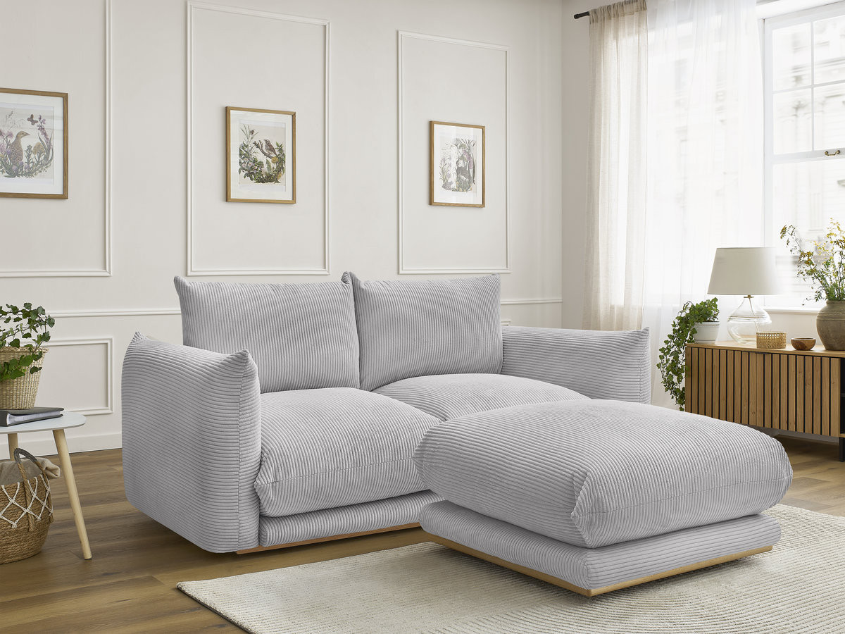 Bobochic Ernest Sofa 3-Sitzer mit Pouf 193 × 106 cm Cordsamt Hellgrau