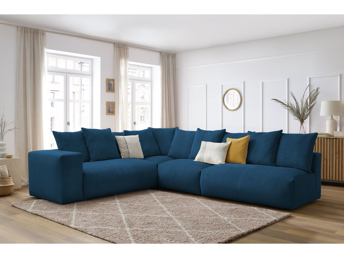 Bobochic Voltaire Ecksofa 322 × 268 cm Cordsamt Dunkelblau Ecke links