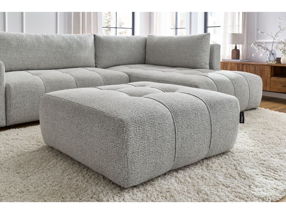 Bobochic Arsene Ecksofa mit Schlaffunktion und Bettkasten und Pouf 277 × 200 cm Melange-Stoff Hellgrau Ecke rechts