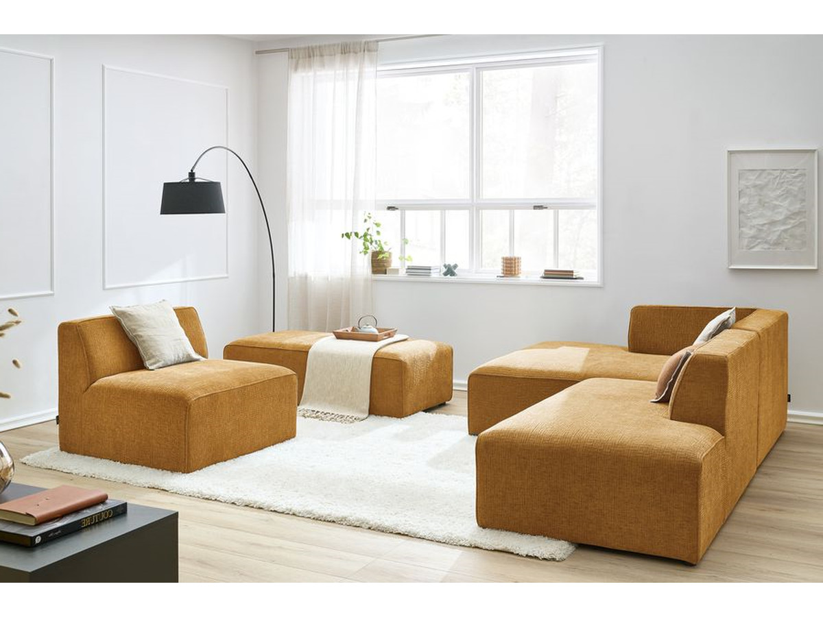 Bobochic Megeve Ecksofa mit Pouf Strukturstoff Gelb Ecke links