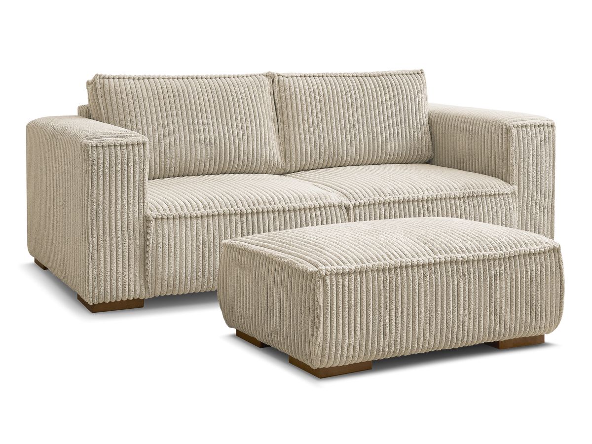 Bobochic Chelsea Sofa 3-Sitzer mit Pouf Breitcord weich Taupe