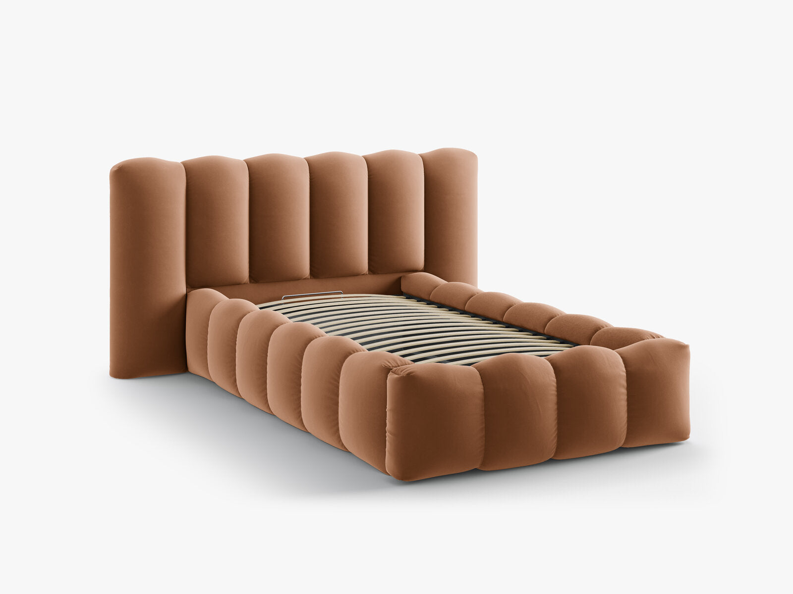 Micadoni Stauraumbett mit Kopfteil Lupine Samt Paris Honig 90x200
