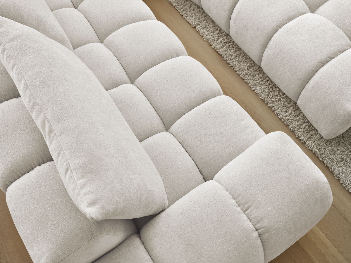 Bobochic Everest Ecksofa mit Schlaffunktion und Pouf, 4 Kissen Strukturstoff Weiß Ecke rechts