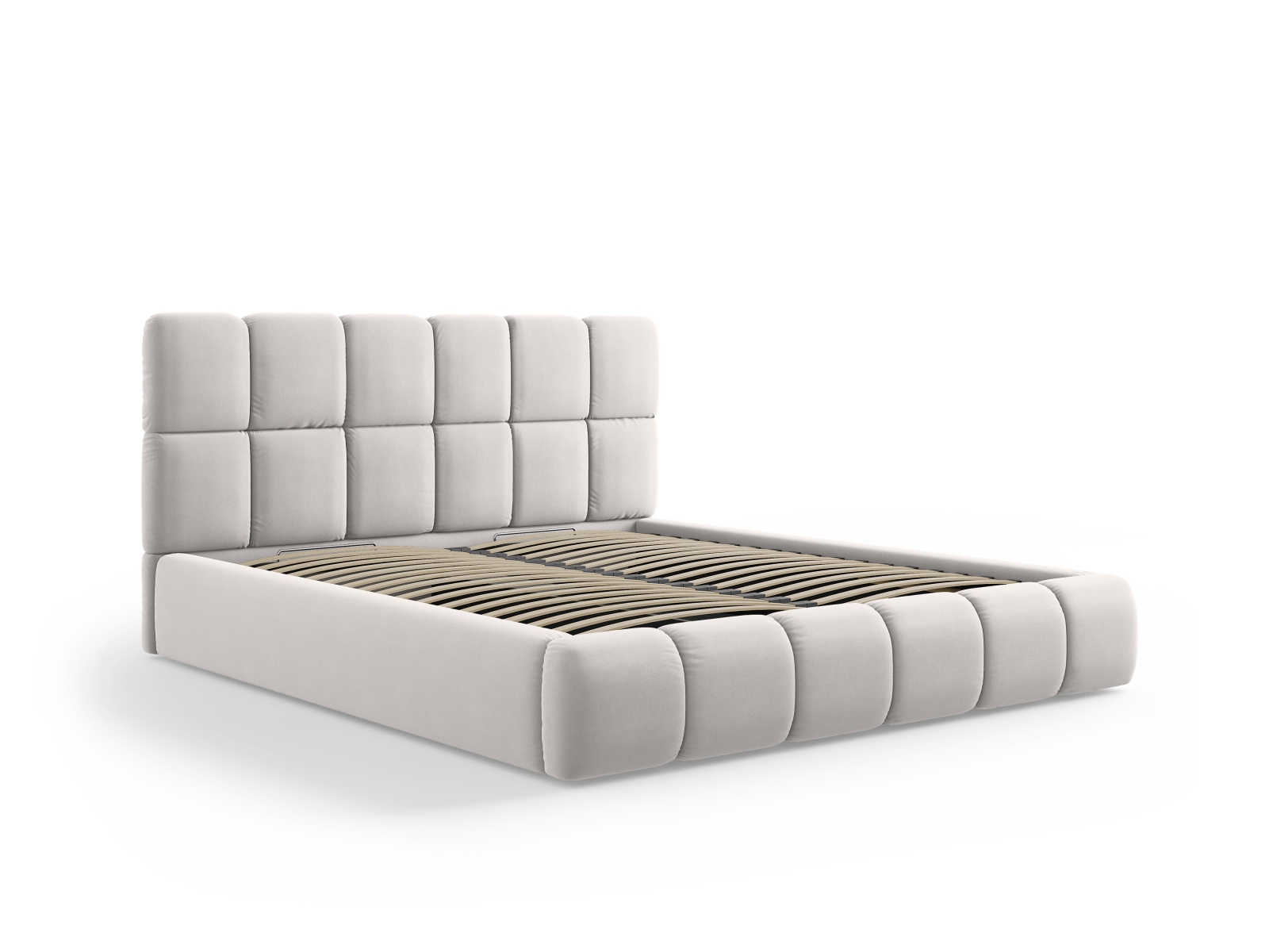 Micadoni Stauraumbett mit Kopfteil Bellis Samt Bluvel Silber 140x200