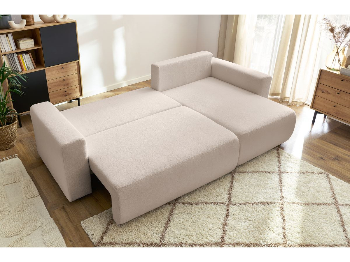 Bobochic Envy Ecksofa mit Schlaffunktion und Bettkasten Bouclé-Stoff Beige