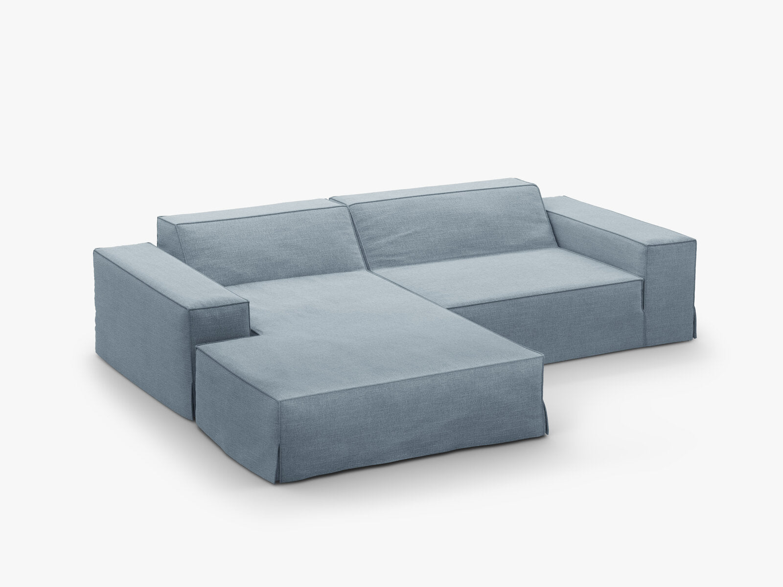 Micadoni Ecksofa Jodie 3-Sitzer Links Strukturierter Stoff Lins Gedämpftes Blau