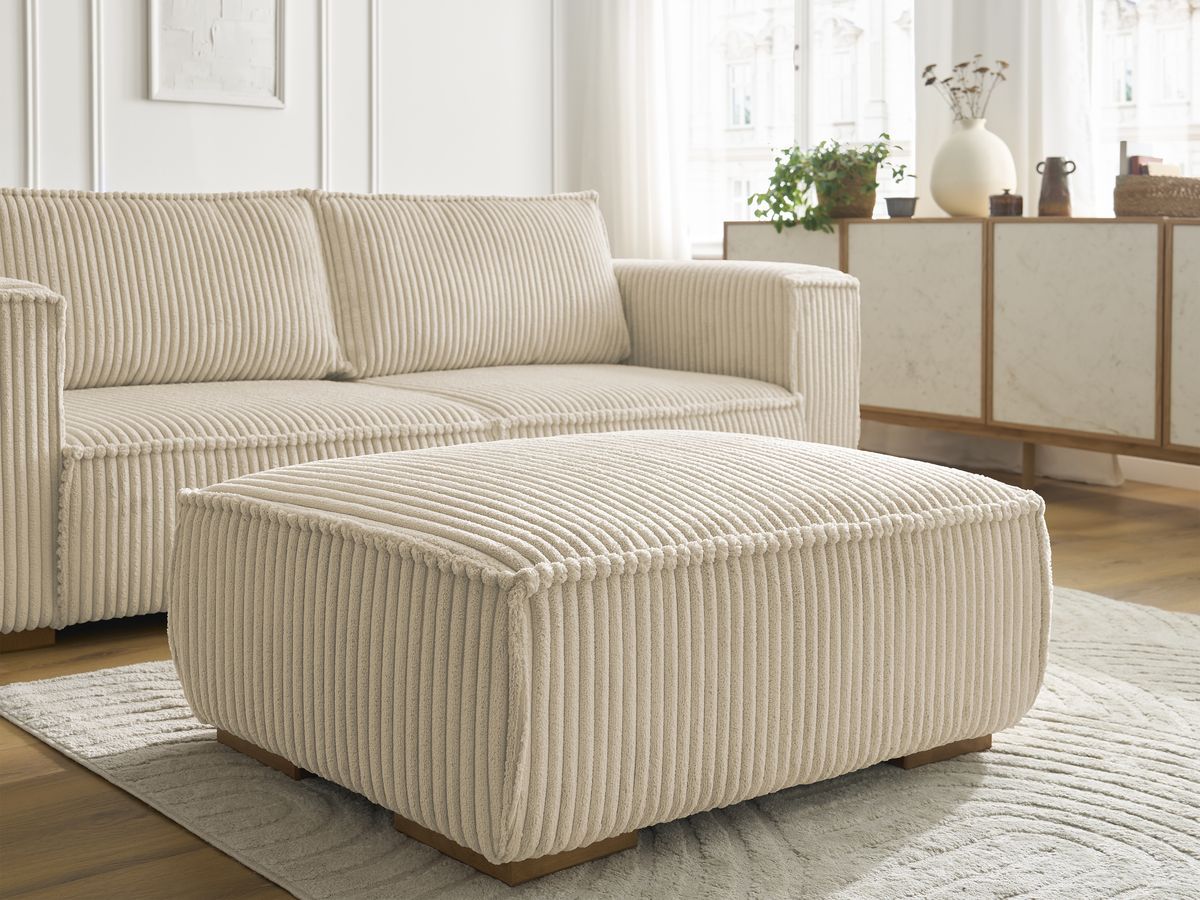 Bobochic Chelsea Sofa 4-Sitzer mit Pouf Breitcord weich Taupe