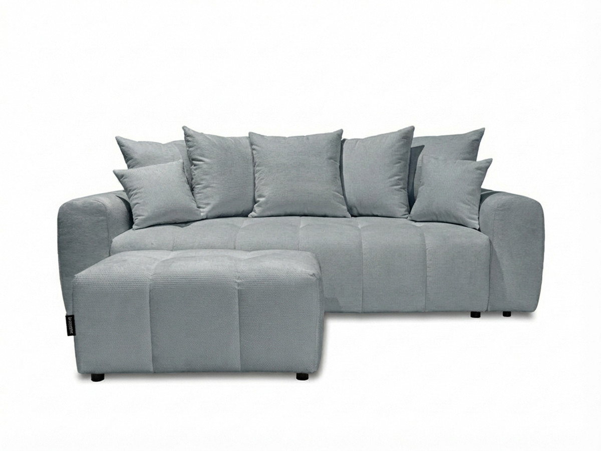 Bobochic Roxelane Schlafsofa 3-Sitzer mit Bettkasten und Pouf Melange-Stoff Hellgrau