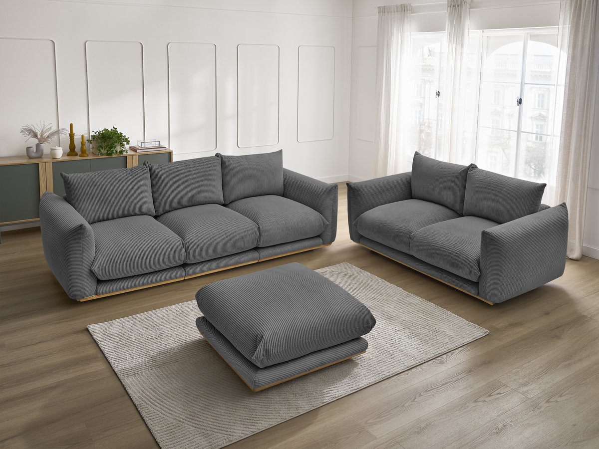 Bobochic Ernest Sofa 5-Sitzer mit Pouf Cordsamt Dunkelgrau