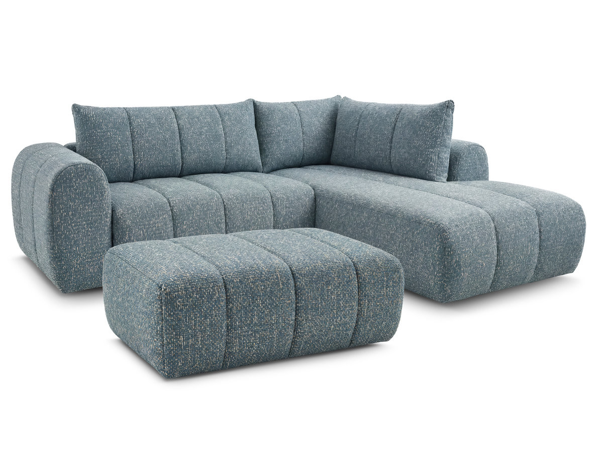Bobochic Nesty Ecksofa in L-Form, 256 cm, mit Pouf Melange-Stoff Blau Ecke rechts