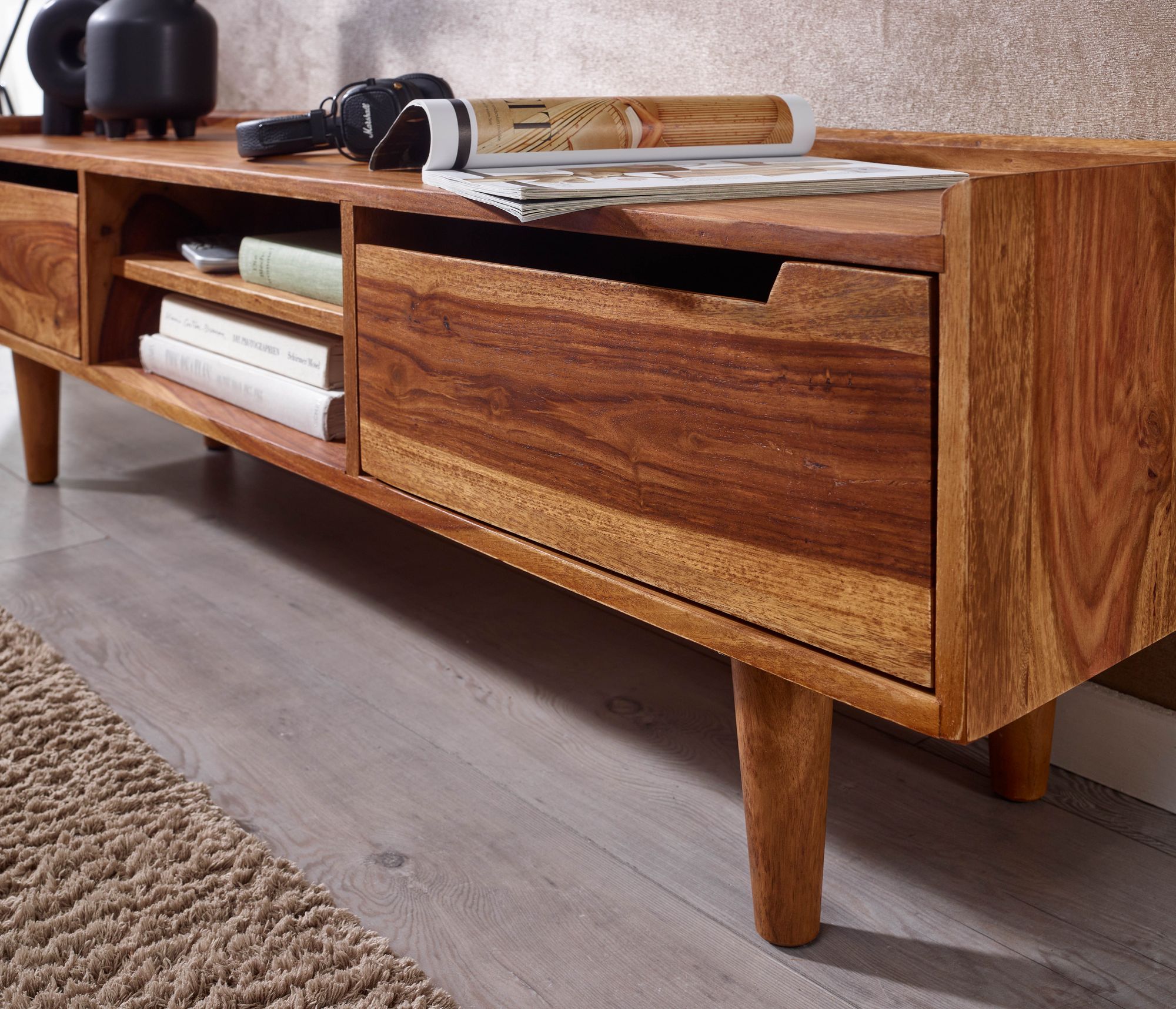 TV-Board Burgsvik Massivholz Dunkelbraun 145 × 35 × 43 cm