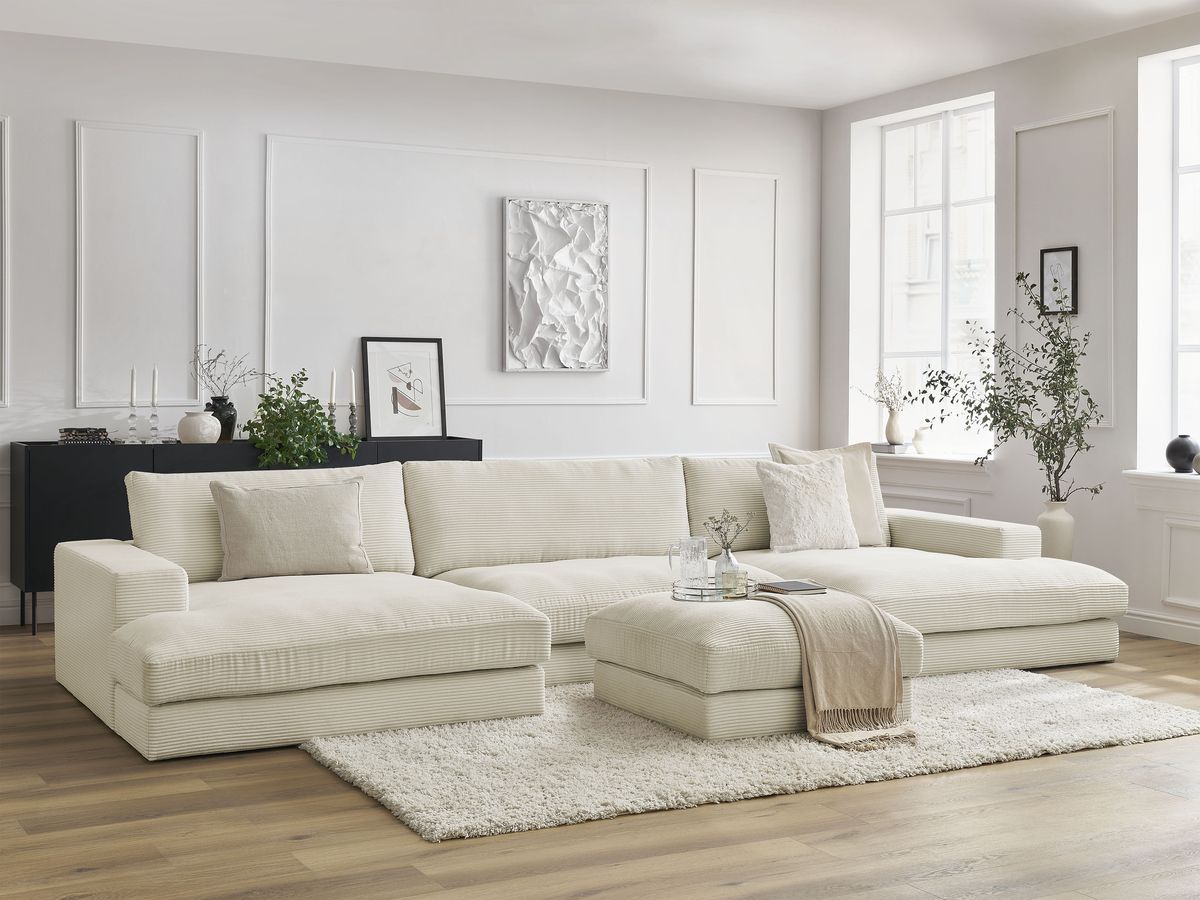 Bobochic Leonard Wohnlandschaft mit Pouf 404 × 159 cm Cordsamt Beige