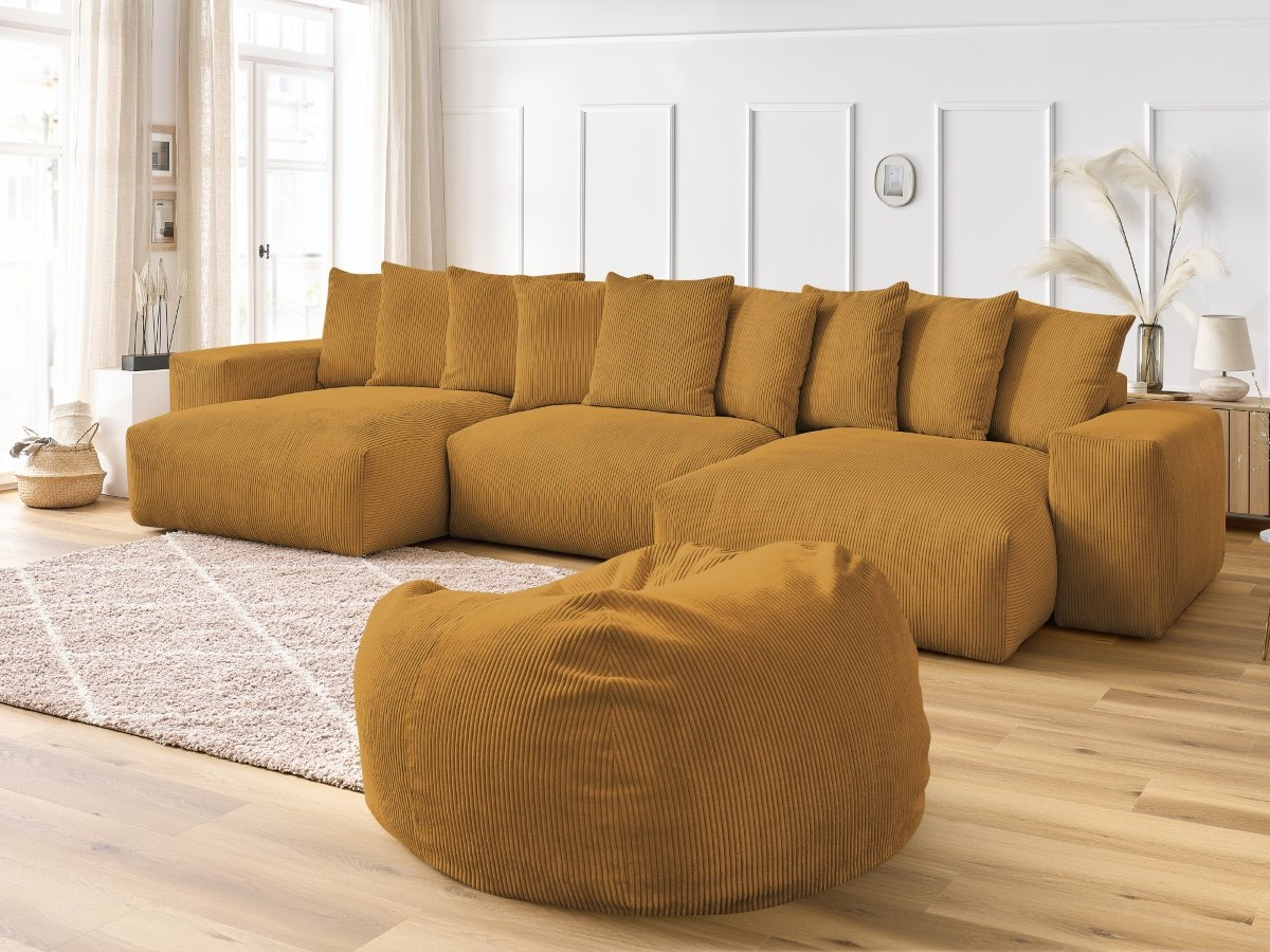 Bobochic Voltaire Wohnlandschaft mit Pouf 420 × 174 cm Cordsamt Gelb