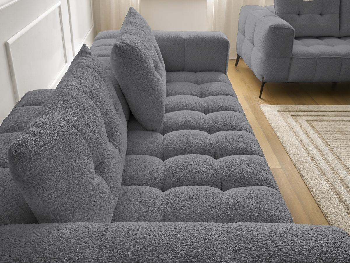 Bobochic Anis Sofa 5-Sitzer mit Pouf Bouclé-Stoff Dunkelgrau