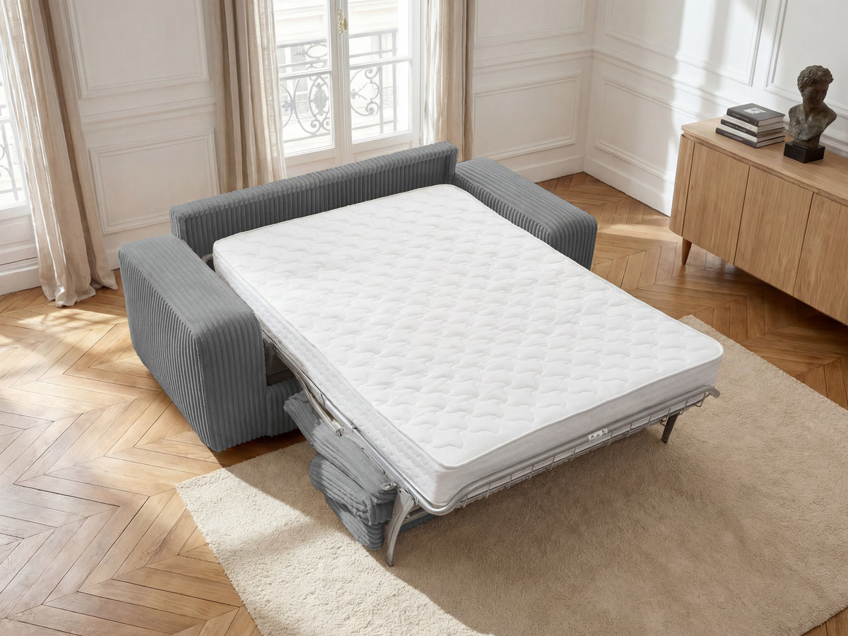 Bobochic Ibiza Schlafsofa 3-Sitzer Cordsamt Dunkelgrau, Liegefläche 160 × 196 cm