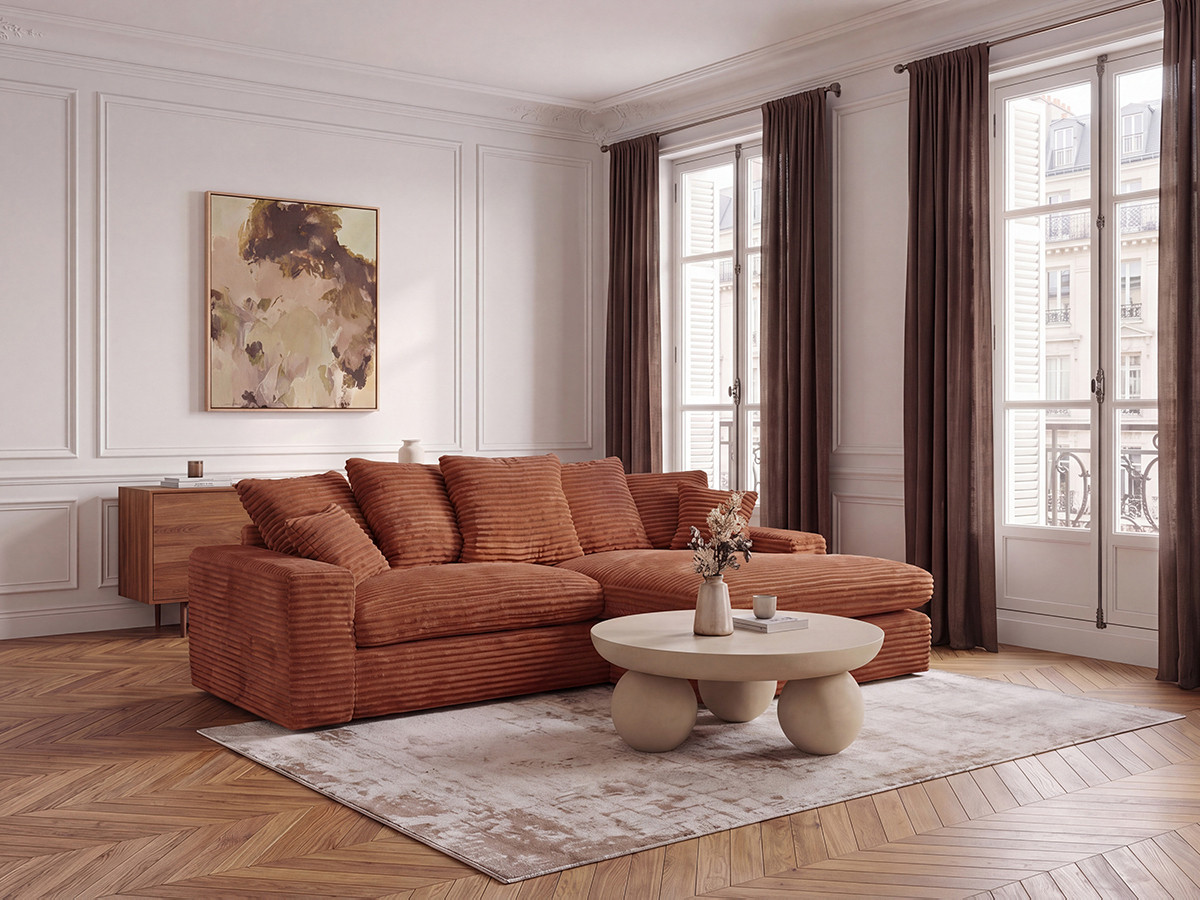 Bobochic Nevada Ecksofa Breitcord weich Orange