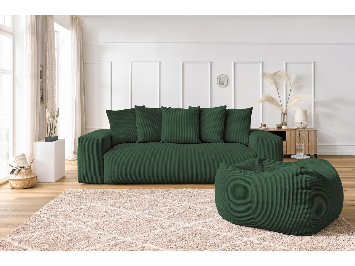 Bobochic Voltaire Sofa 4-Sitzer mit Pouf 280 × 124 cm Cordsamt Grün