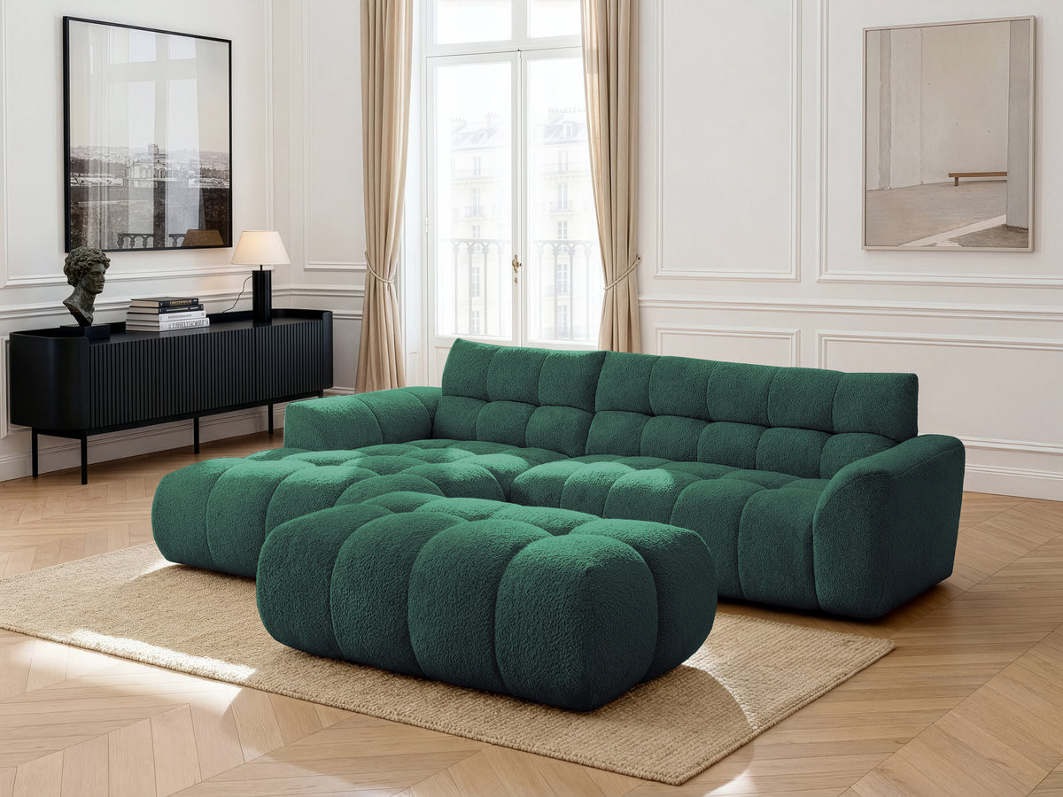 Bobochic Jaya Ecksofa mit Pouf Chenille Dunkelgrün Ecke links