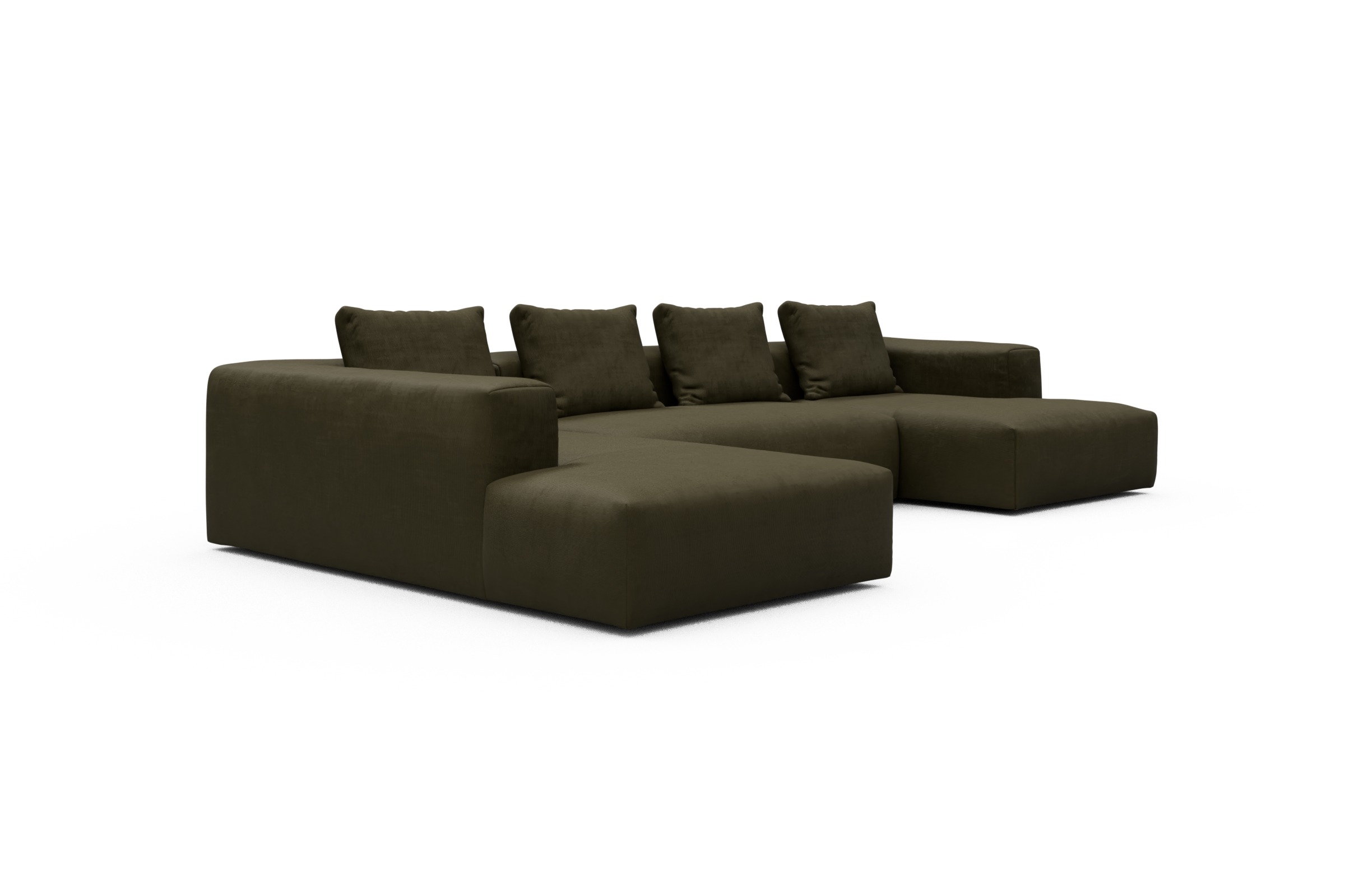Wohnlandschaft Fred Relax-Ecke links mit 2-Sitzer und Chaiselongue rechts Kord Cordufine 316-Pine-Green