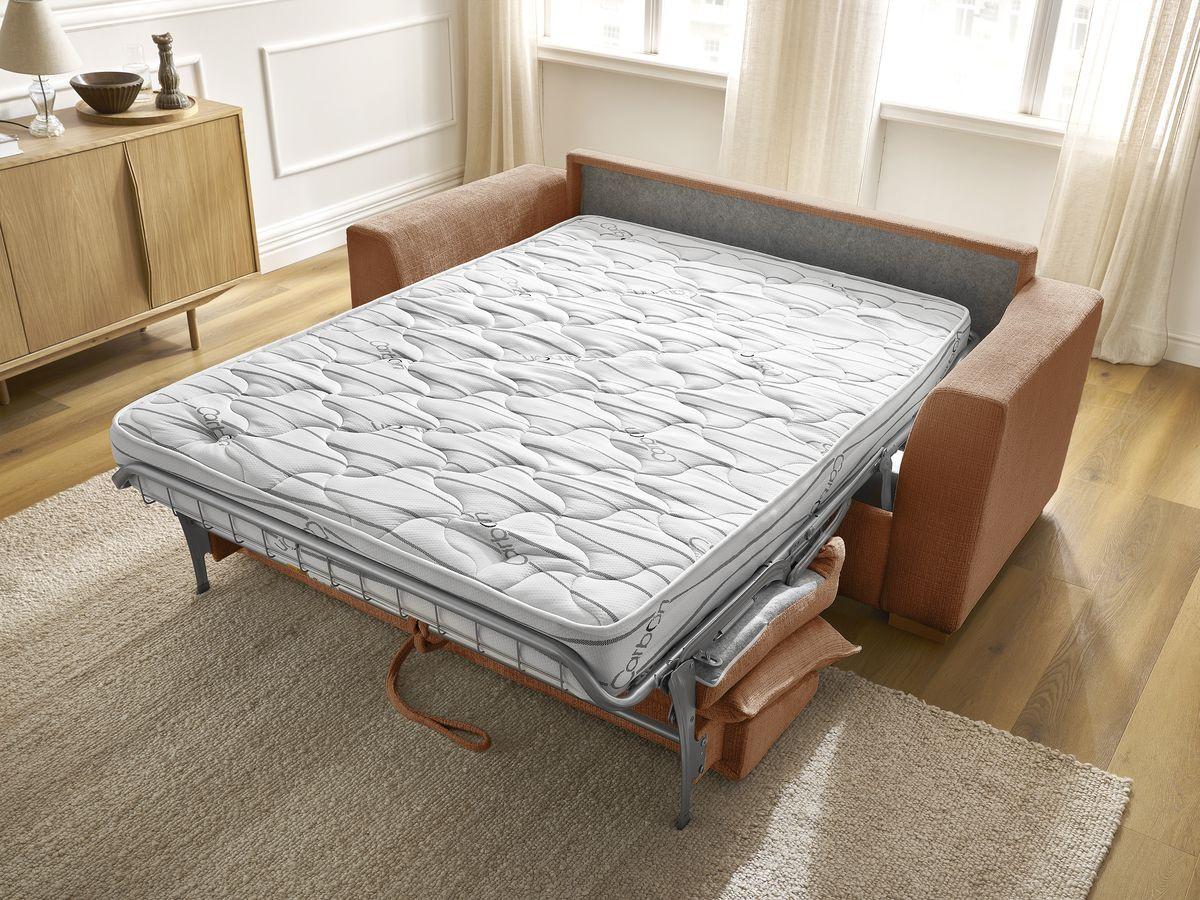 Bobochic Augustin Schlafsofa 3-Sitzer Strukturstoff Orange, Liegefläche 140 × 200 cm