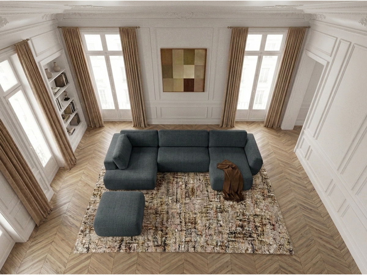 Bobochic Denise Wohnlandschaft mit Pouf Strukturstoff Schwarz Ecke rechts