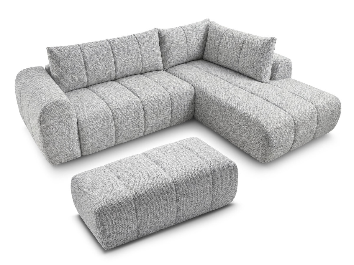 Bobochic Nesty Ecksofa in L-Form, 256 cm, mit Pouf Melange-Stoff Hellgrau Ecke rechts