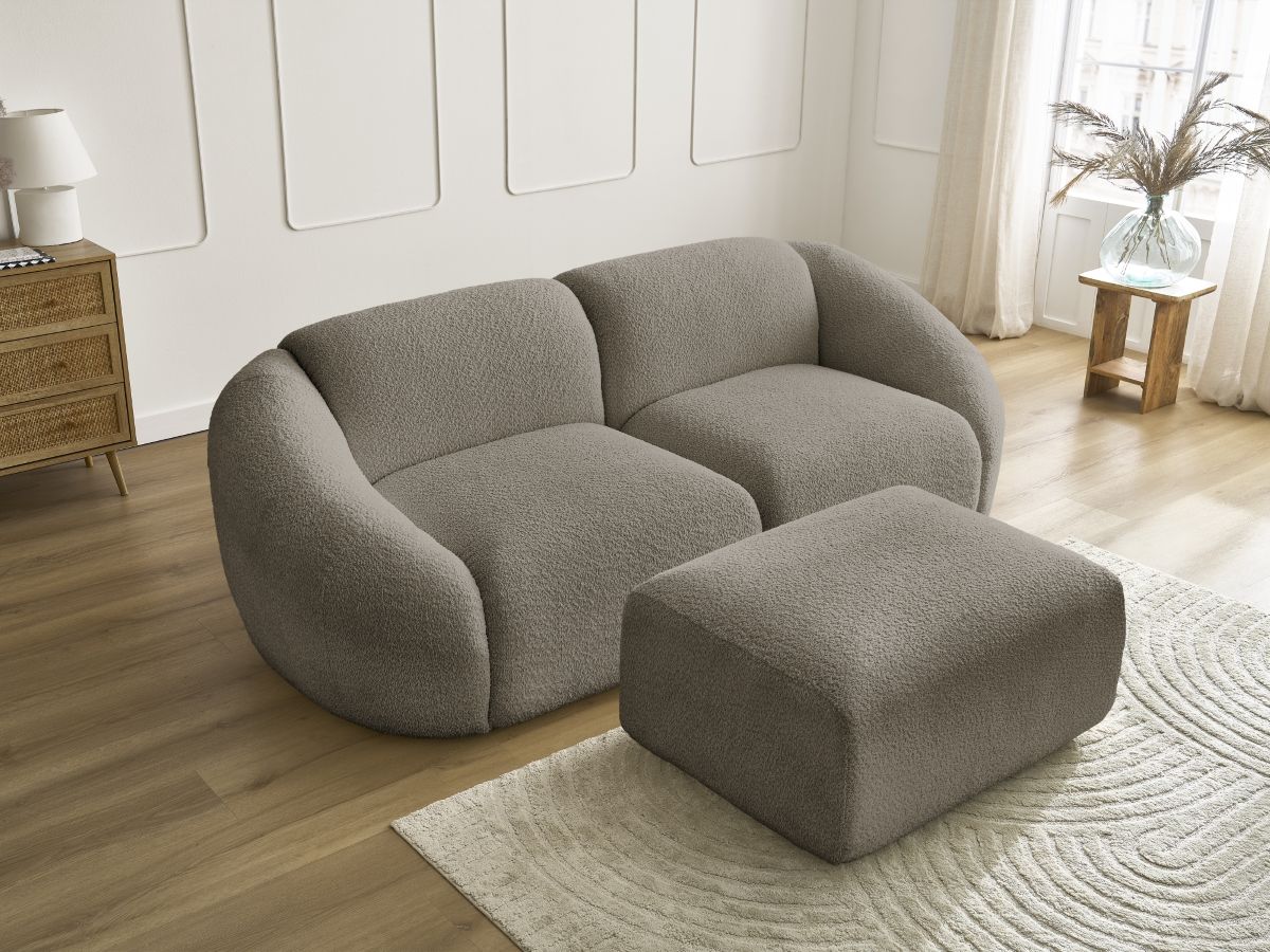 Bobochic Tina Sofa 3-Sitzer mit Pouf Bouclé-Stoff Taupe