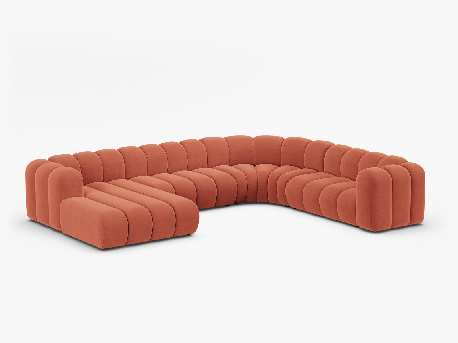 Micadoni Modulares Panorama Ecksofa Lupine 6-Sitzer Rechts Samt Venus Koralle