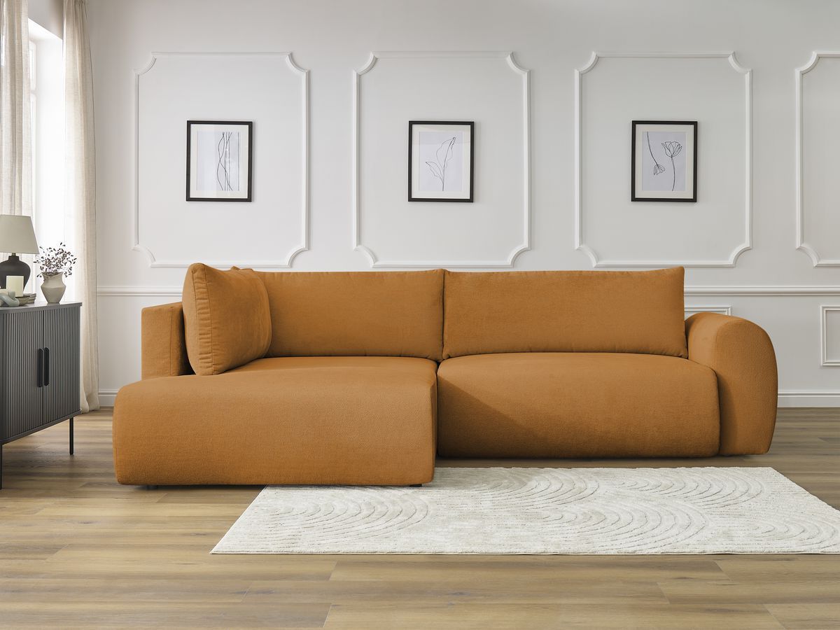 Bobochic Lucien Ecksofa mit Schlaffunktion und Bettkasten 296 × 198 cm Stoff Gelb Ecke links