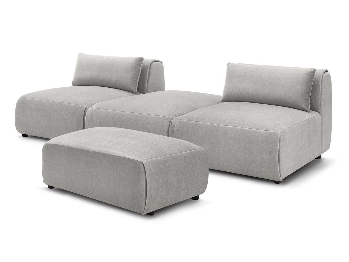 Bobochic Jeanne Sofa 4-Sitzer mit Pouf Samt Hellgrau