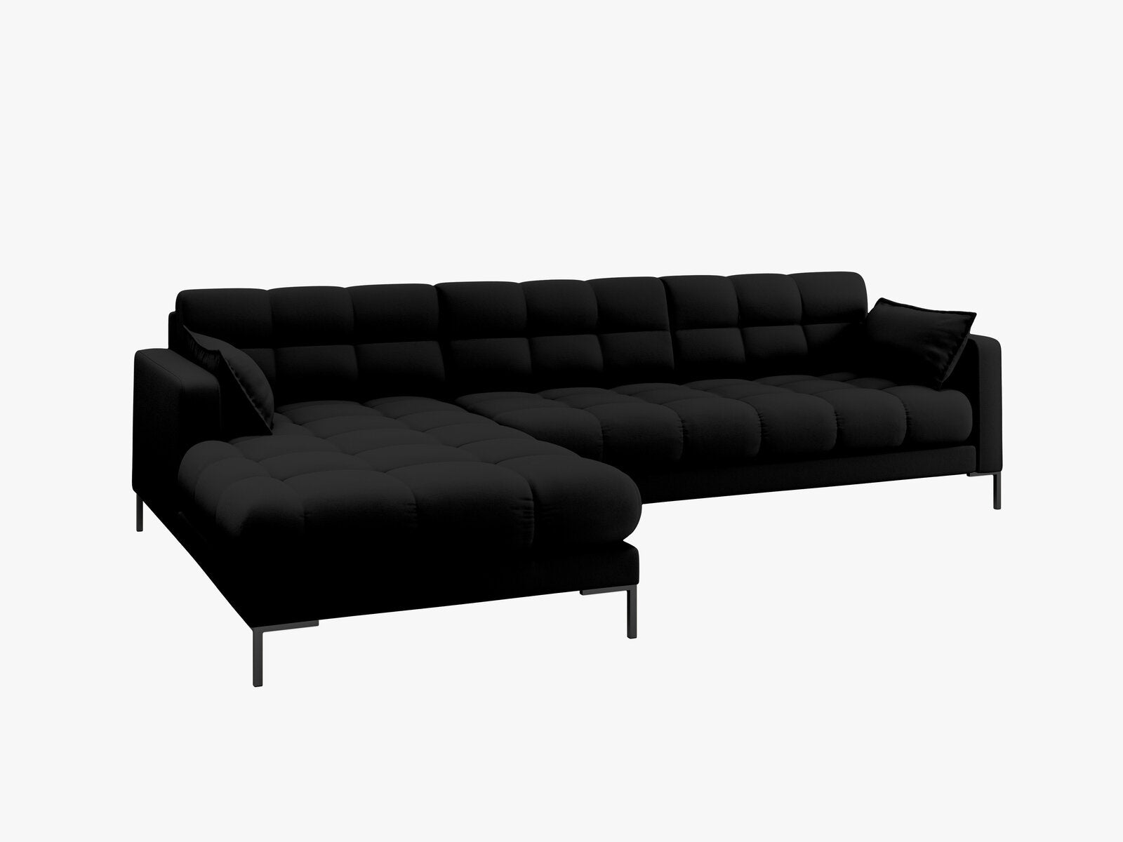 Micadoni Ecksofa Mamaia 5-Sitzer Links Strukturierter Stoff Neve Schwarz schwarze Beine