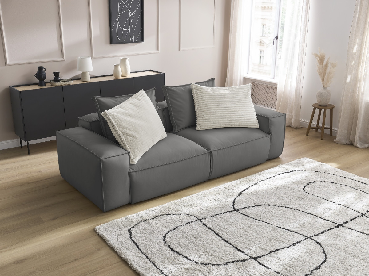 Bobochic Boheme Sofa 3-Sitzer Kunstleder Dunkelgrau