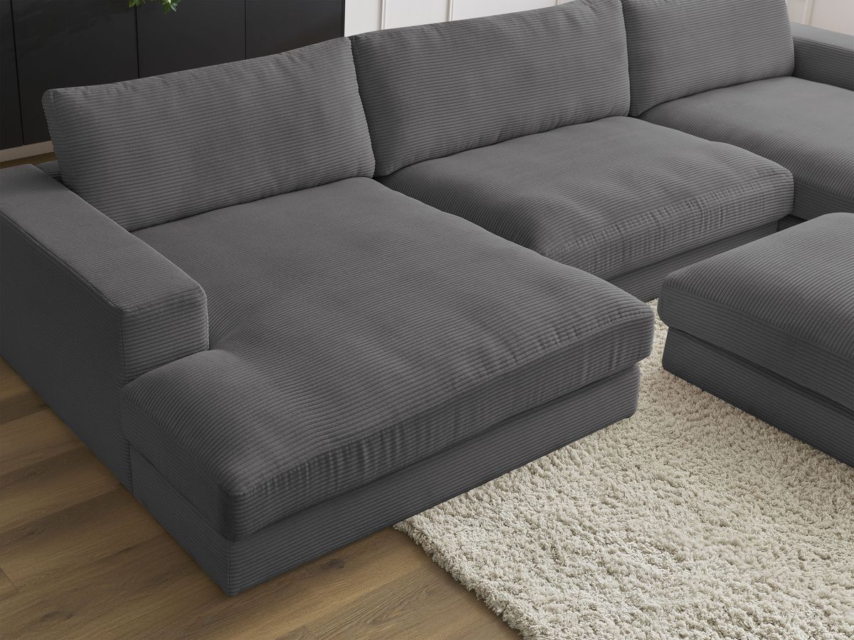 Bobochic Leonard Wohnlandschaft mit Pouf 404 × 159 cm Cordsamt Dunkelgrau